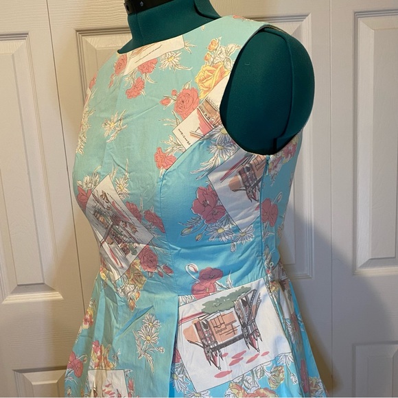 NWOT Oasis London Limited Edition Teal Pink Cotton Summer Dress - Picture 4 of 16